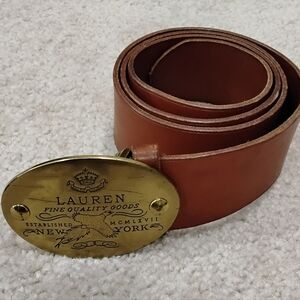 Lauren Brown Leather Belt With Engraved Brass Buckle